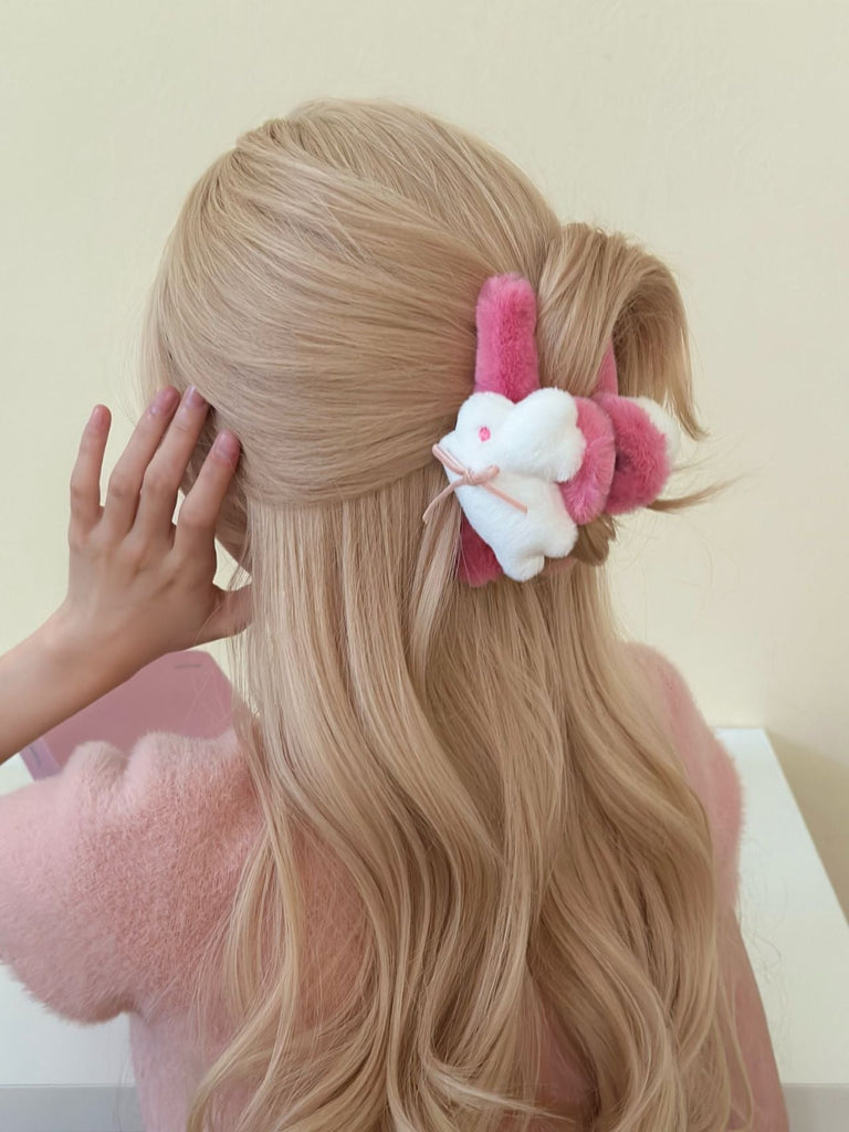 Get trendy with Strawberry bunny faux fur hair claw clips -  available at Peiliee Shop. Grab yours for $4.80 today!