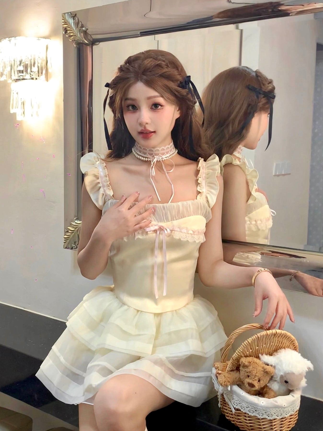 Moon dreamers soft girl princess crop top and mini skirt