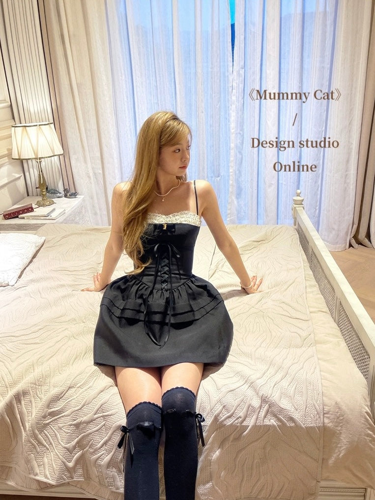 Get trendy with [Mummy Cat] Lady Anya Corset Styled Tie Up Waist Princess Mini Dress - Clothing available at Peiliee Shop. Grab yours for $59 today!