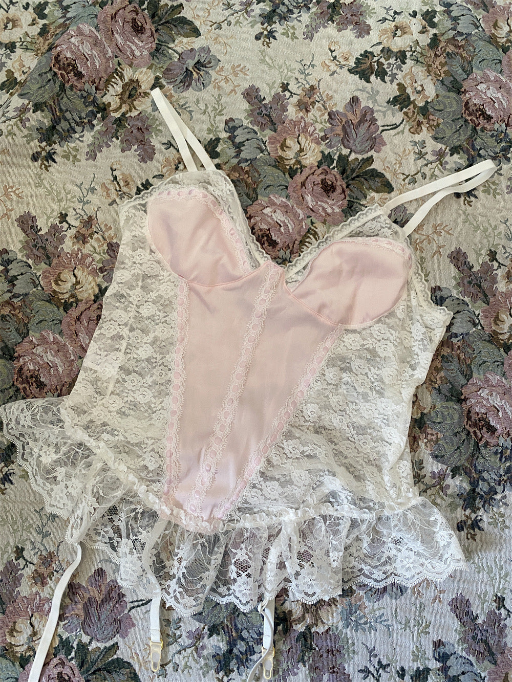 Get trendy with Mid summer nights dream lingerie lace satin corset bustier with garter straps - available at Peiliee Shop. Grab yours for $29 today!