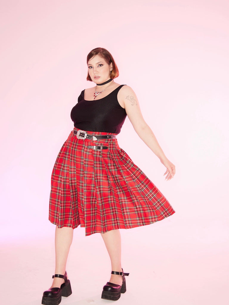 Get trendy with [Curve Beauty] Red Punk Plaid Skirt - Curve available at Peiliee Shop. Grab yours for $54 today!