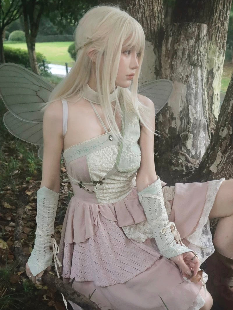 elf fairy dress YANSION 6Pcs Women Elf Costume Medieval Renaissance Dress Traditional Irish Fairy Costume Elf Ear for Halloween Cosplay
