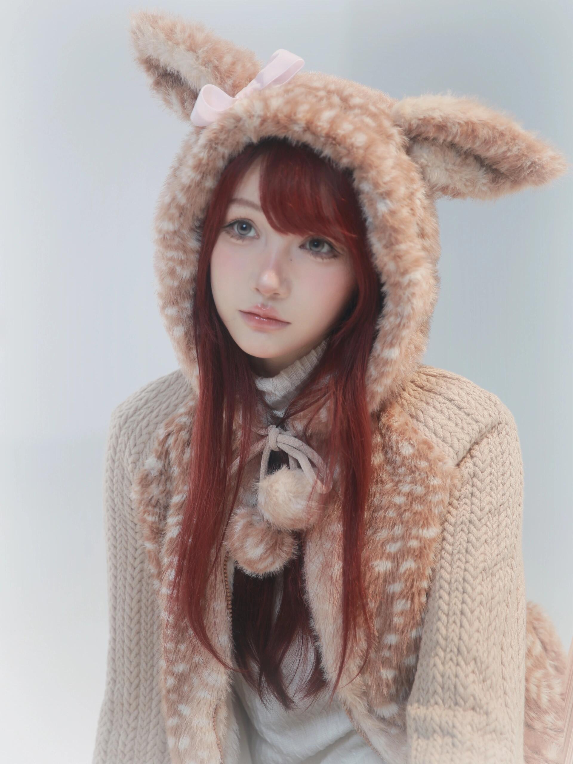 Rose Island Deer Hoodie with cute Fawn pattern print ribbon and ear details photo via PeilieeShop for $69