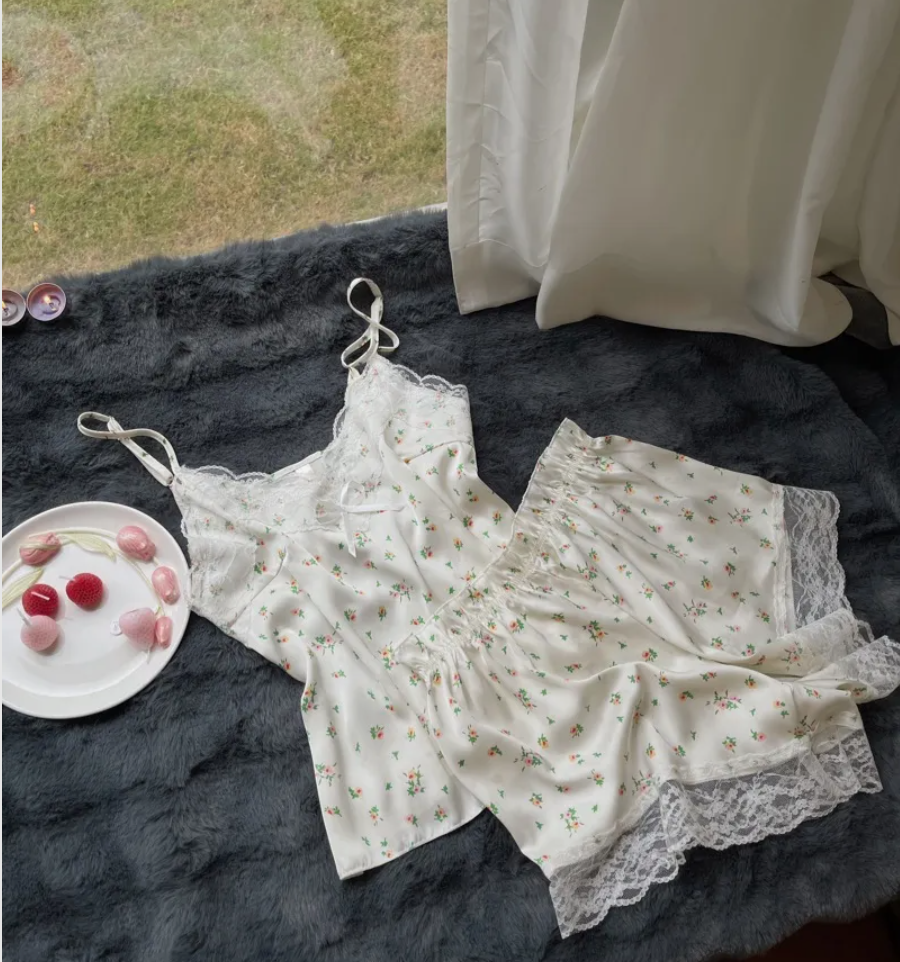 Get trendy with Summer Poem Satin Sleepwear Set -  available at Peiliee Shop. Grab yours for $18.80 today!
