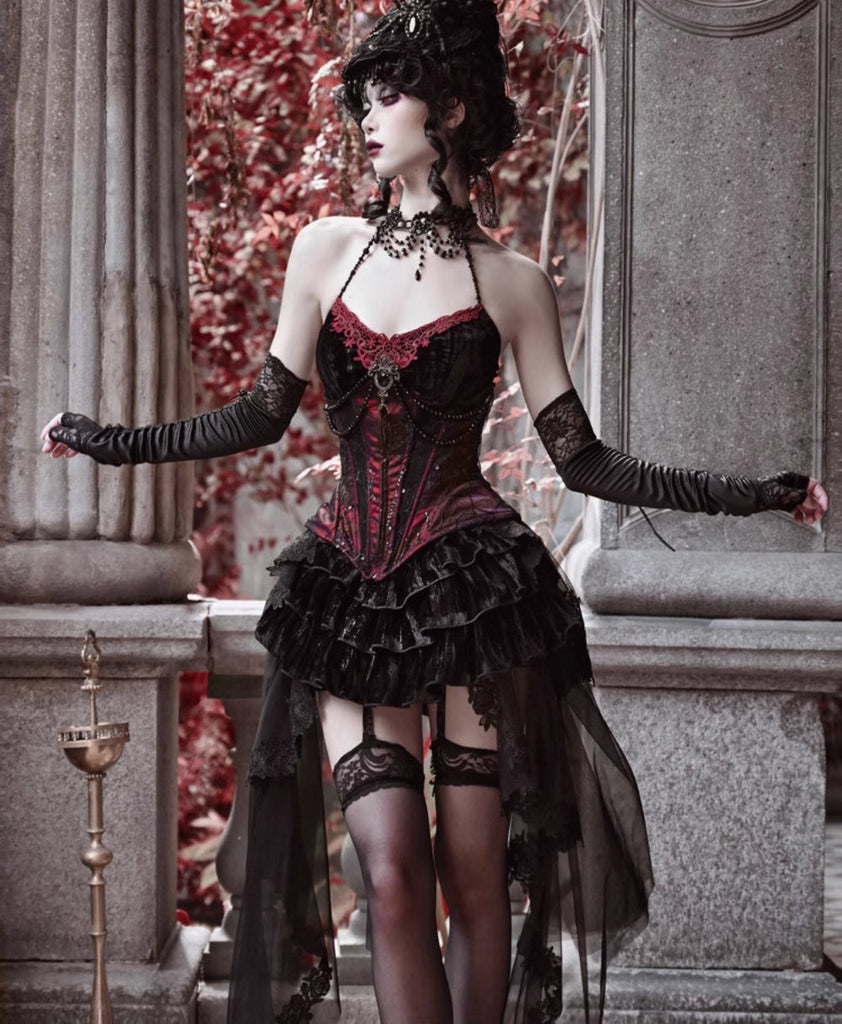 Get trendy with [Blood Supply] Halloween Royal Velvet Court Gothic Dress Set - Clothing available at Peiliee Shop. Grab yours for $38 today!