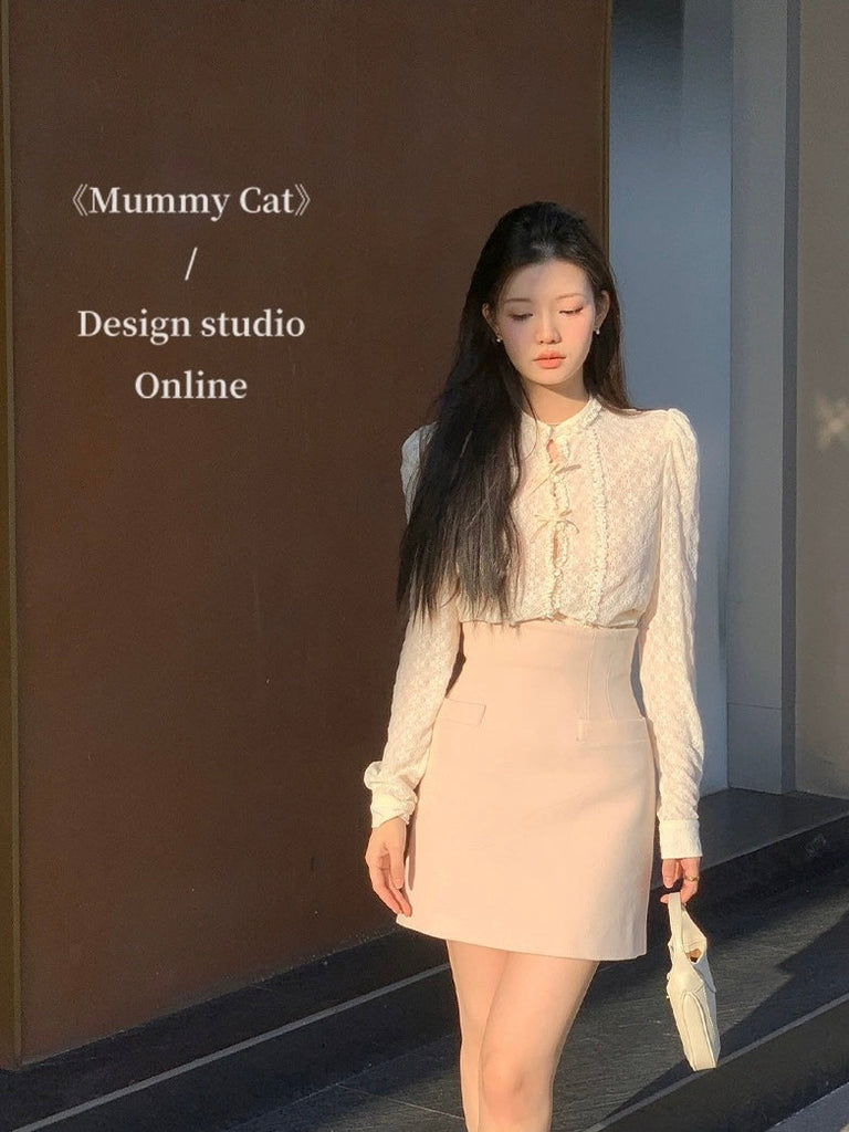 Get trendy with [Mummy Cat] Soft Rose Ribbon Lace Shirt - Clothing available at Peiliee Shop. Grab yours for $42 today!