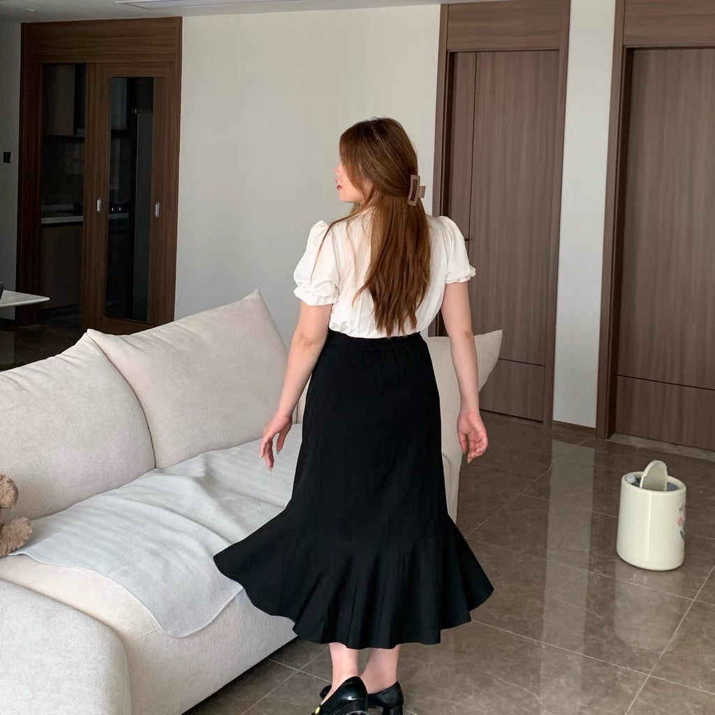 Get trendy with [Curve Beauty]Elegant Ruffled Wrap-Effect Long Skirt - Dresses available at Peiliee Shop. Grab yours for $32 today!