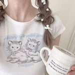 Get trendy with Angel Kitty Cotton Crop top - Sweater available at Peiliee Shop. Grab yours for $15 today!