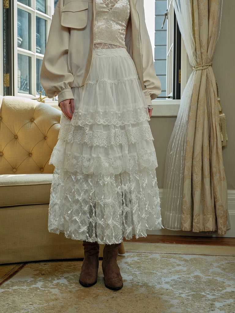 Get trendy with [Spoii Unosa]  Cloud Lace Layered Cake Skirt -  available at Peiliee Shop. Grab yours for $75 today!