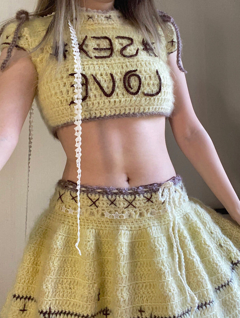 Get trendy with [Customized Handmade] Sex and Love Knitting Top and Skirt set -  available at Peiliee Shop. Grab yours for $65 today!