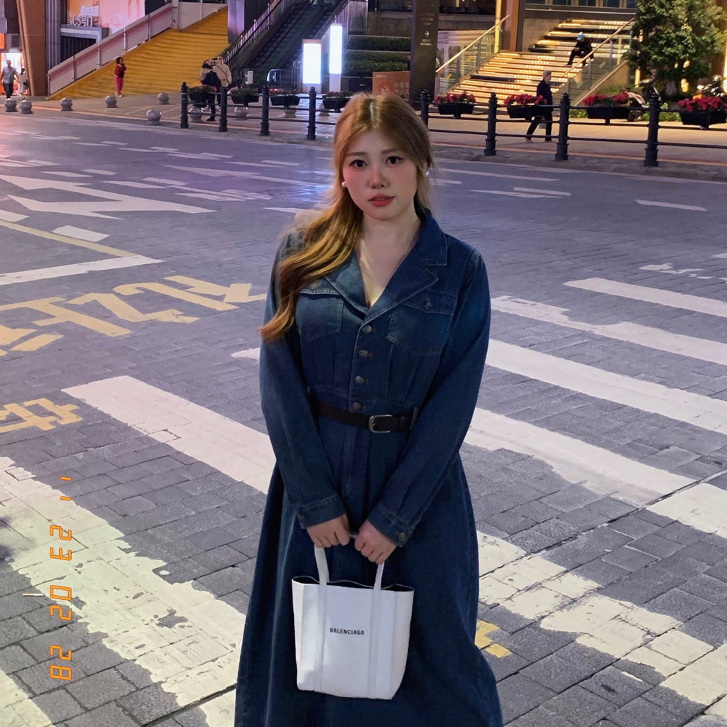 Get trendy with [Curve Beauty] Vintage Denim Dress(Plus Size 200 lbs) - Dresses available at Peiliee Shop. Grab yours for $45 today!
