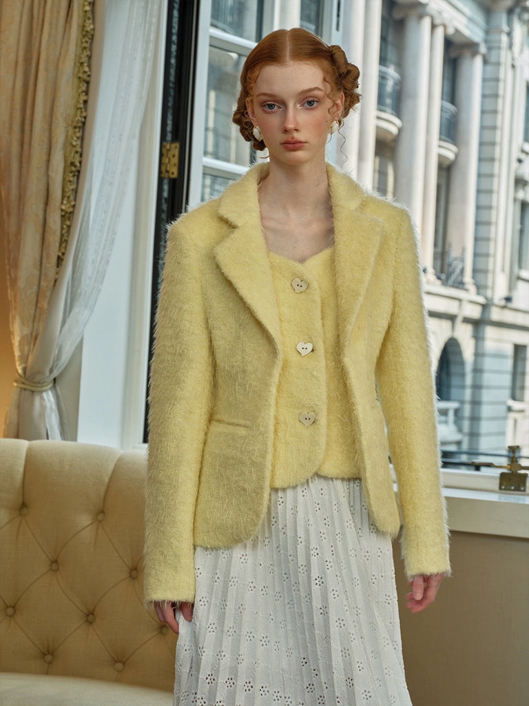 Get trendy with [Spoii Unosa] Lemon Yellow Layered-Look Jacket -  available at Peiliee Shop. Grab yours for $72.90 today!