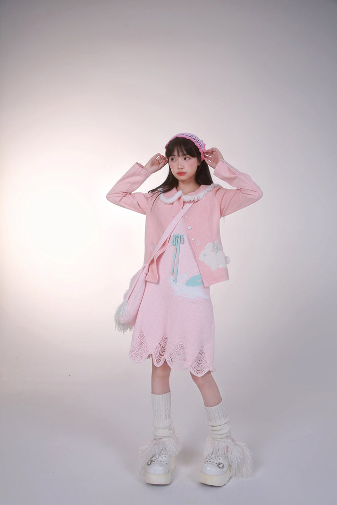 Get trendy with [Rose Island] Pink Bunny Denim Jacket - Coats & Jackets available at Peiliee Shop. Grab yours for $49.90 today!