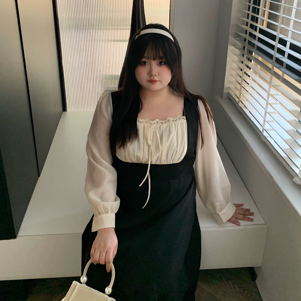 Get trendy with [Curve Beauty]Milk Pudding French Hepburn Dress (Plus Size 200 lbs) - Dresses available at Peiliee Shop. Grab yours for $38 today!