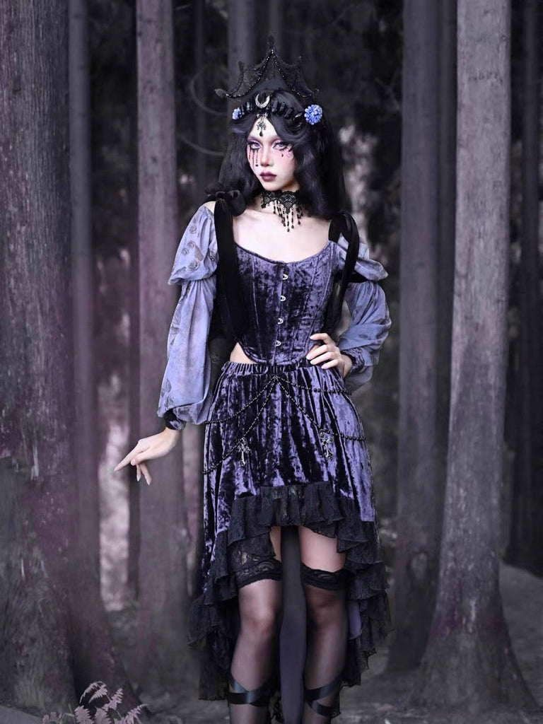 Get trendy with [Blood Supply] Moon Goddess Velvet Corset Top - Clothing available at Peiliee Shop. Grab yours for $42 today!