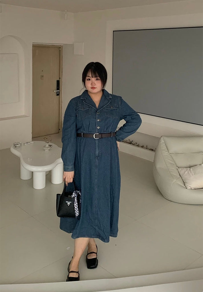 Get trendy with [Curve Beauty] Vintage Denim Dress(Plus Size 200 lbs) - Dresses available at Peiliee Shop. Grab yours for $45 today!