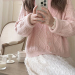 Get trendy with Angelic Sakura pink soft knitting sweater cardigan - Sweater available at Peiliee Shop. Grab yours for $25.50 today!