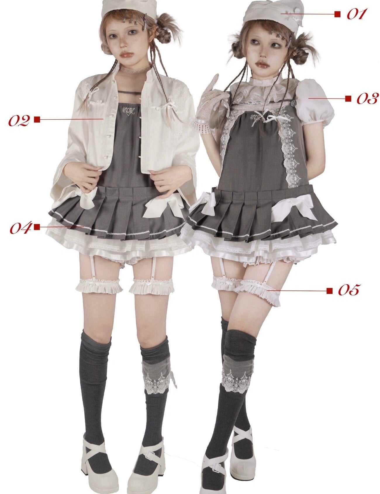 Get trendy with NoLolita 24SS Grey Angel Dress Cardigan Set -  available at Peiliee Shop. Grab yours for $12 today!