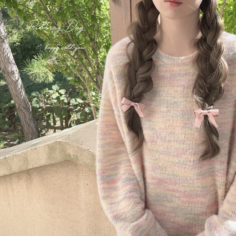 Get trendy with Pastel Rainbow Soft Pastel Knitting Oversized Sweater - Sweater available at Peiliee Shop. Grab yours for $19.90 today!