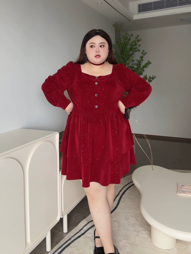 Get trendy with [Curve Beauty] Starry Velvet Nights Dress (Plus Size 200 lbs) - Dresses available at Peiliee Shop. Grab yours for $42 today!