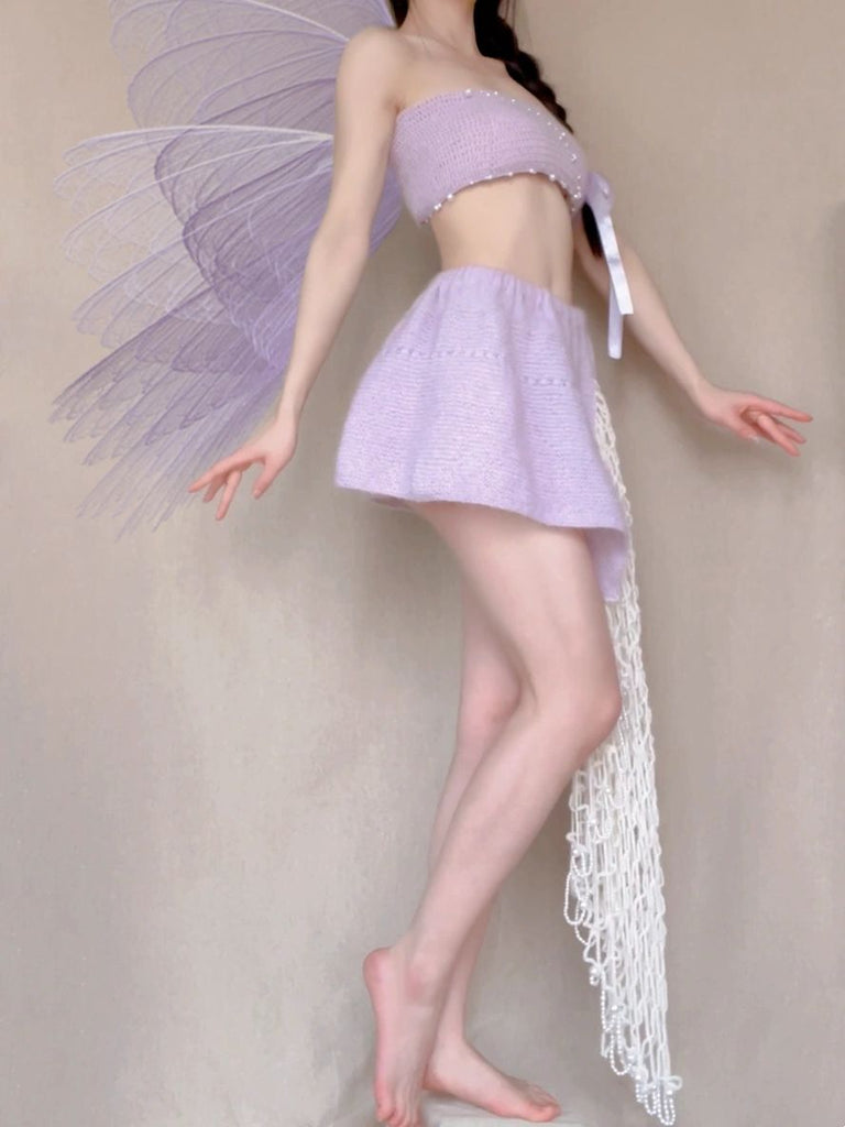 Get trendy with [Tailor Made] Lavender Dream Fairy Style Knitting Set with glass Pearl on bralette and skirt -  available at Peiliee Shop. Grab yours for $118 today!