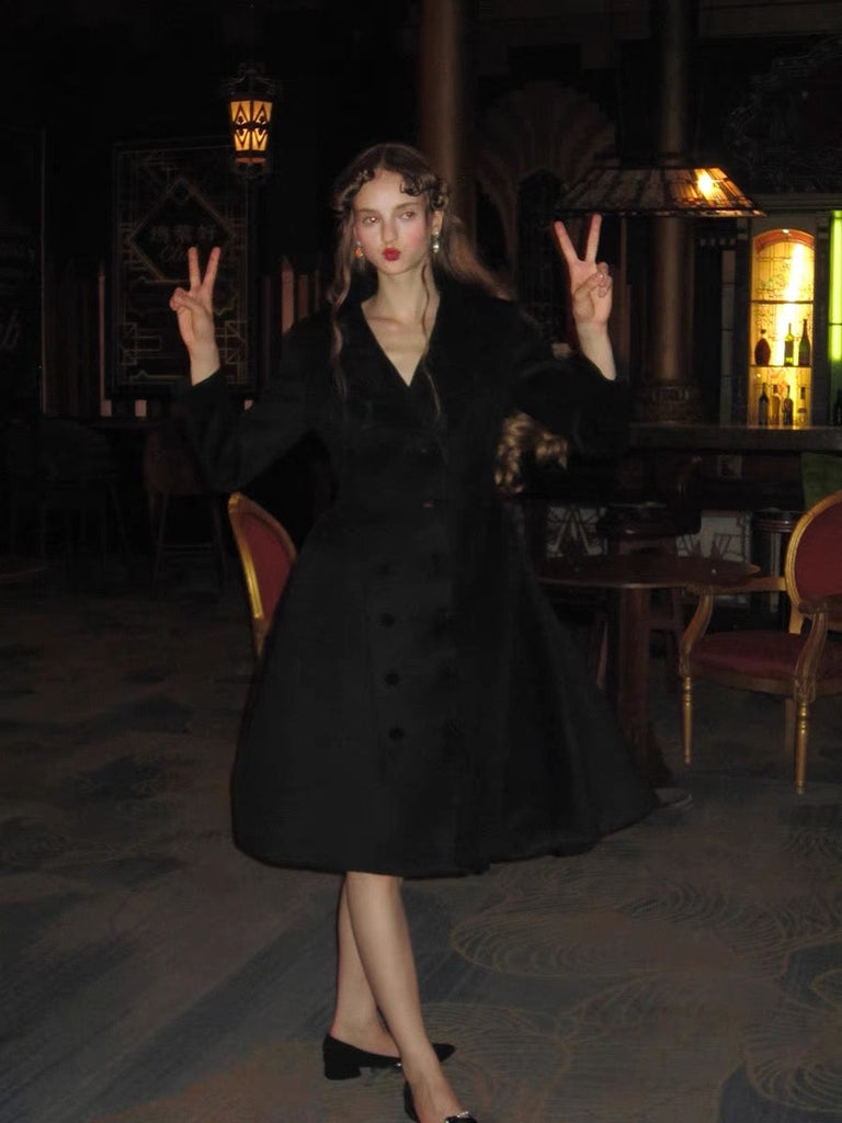 Get trendy with [UNOSA] Vintage Black Velvet Coat Dress -  available at Peiliee Shop. Grab yours for $144 today!