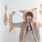 Rose Island Deer Hoodie with cute Fawn pattern print studio photo front via PeilieeShop for $69