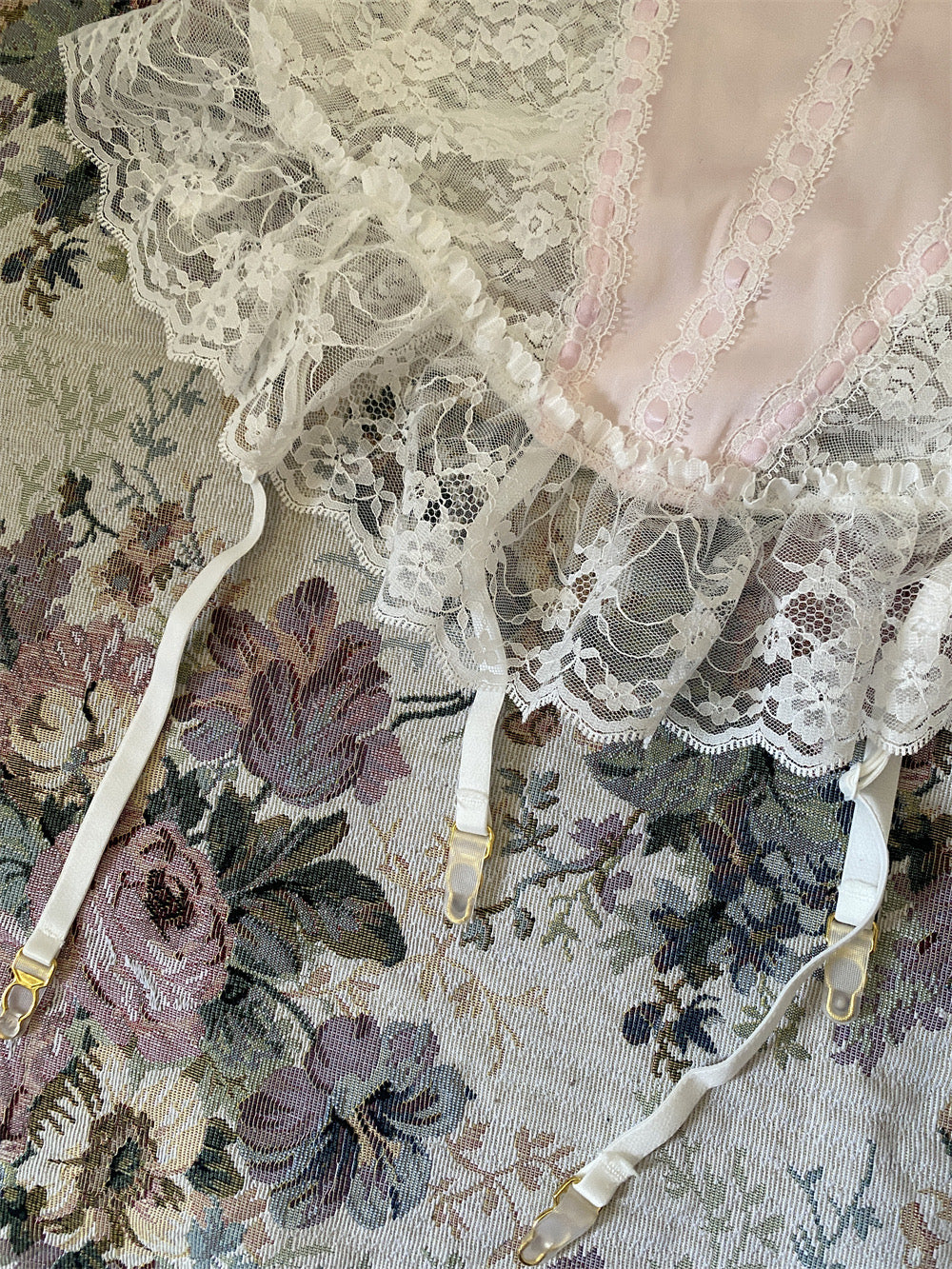 Get trendy with Mid summer nights dream lingerie lace satin corset bustier with garter straps - available at Peiliee Shop. Grab yours for $29 today!