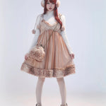 Rose Island Deer collection fawn pattern print faux fur handbag model wearing as cross body bag whole view