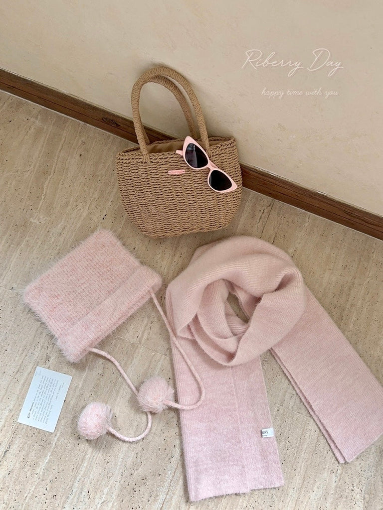 Get trendy with Sakura Soft Pink Wool Blended Scarf Beanie Hat set -  available at Peiliee Shop. Grab yours for $14 today!