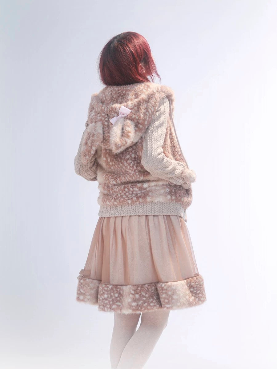Rose Island Deer Hoodie with cute Fawn pattern print back side modeling photo via PeilieeShop for $69