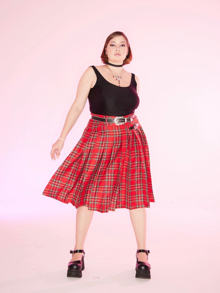 Get trendy with [Curve Beauty] Red Punk Plaid Skirt - Curve available at Peiliee Shop. Grab yours for $54 today!