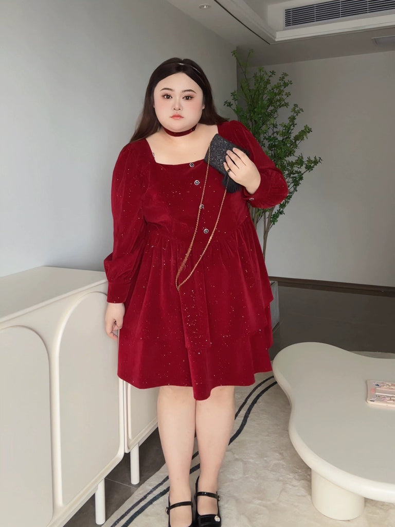 Get trendy with [Curve Beauty] Starry Velvet Nights Dress (Plus Size 200 lbs) - Dresses available at Peiliee Shop. Grab yours for $42 today!