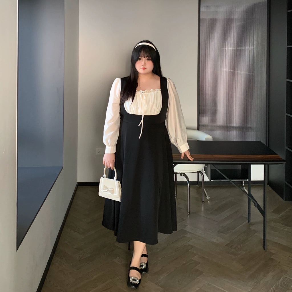 Get trendy with [Curve Beauty]Milk Pudding French Hepburn Dress (Plus Size 200 lbs) - Dresses available at Peiliee Shop. Grab yours for $38 today!