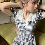 Get trendy with French Doll Gingham Vintage Mini Dress - Dresses available at Peiliee Shop. Grab yours for $34.80 today!