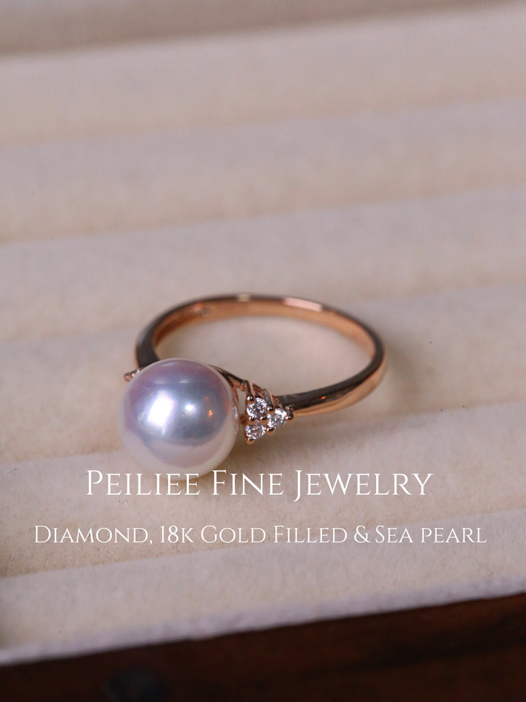 Get trendy with Diamonds Wave Of Elegance Akoya Sea Pearl 18k Gold Filled Ring -  available at Peiliee Shop. Grab yours for $560 today!