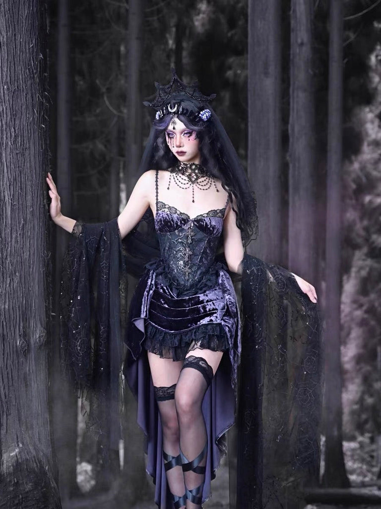 Get trendy with [Blood Supply]Moon Goddess Gothic Velvet Halloween Dress - Clothing available at Peiliee Shop. Grab yours for $55 today!