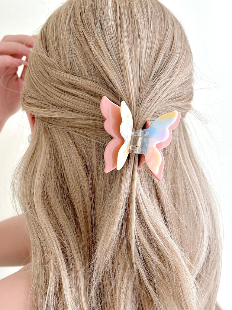Get trendy with Pastel Rainbow Butterfly actylic hair claw clips -  available at Peiliee Shop. Grab yours for $5.80 today!