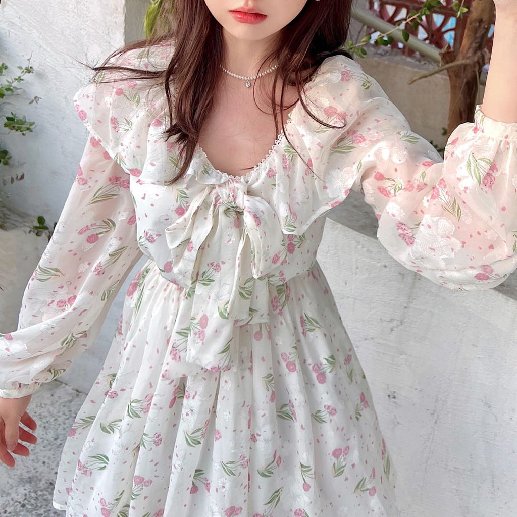 Get trendy with [Rose Candy] Cherry Blossom Floral Dress - Dresses available at Peiliee Shop. Grab yours for $38 today!