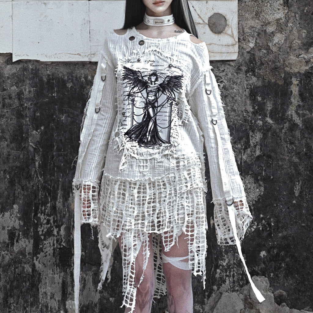 Get trendy with [Blood Supply] Madhouse Distressed Vintage Print Sweatshirt - Shirts & Tops available at Peiliee Shop. Grab yours for $42 today!
