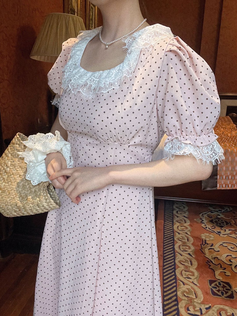 Get trendy with [Rose Candy] Afternoon Tea Polka Dot Dress - Dress available at Peiliee Shop. Grab yours for $35.50 today!