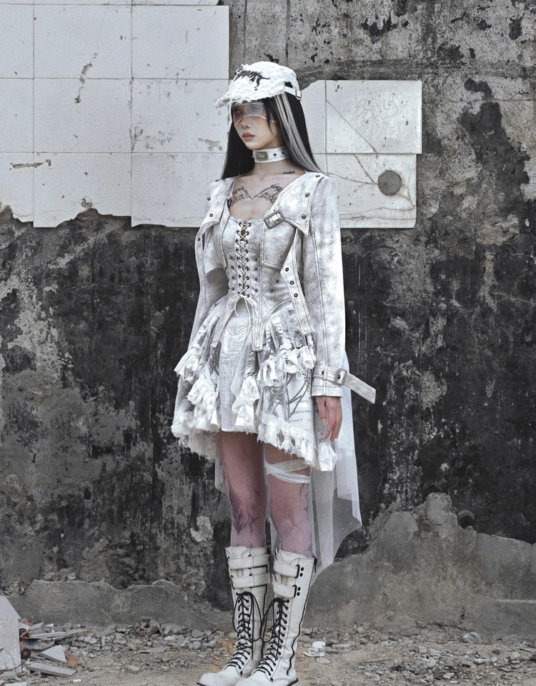 Get trendy with [Blood Supply] Madhouse Distressed Dress Set - Dresses available at Peiliee Shop. Grab yours for $49 today!