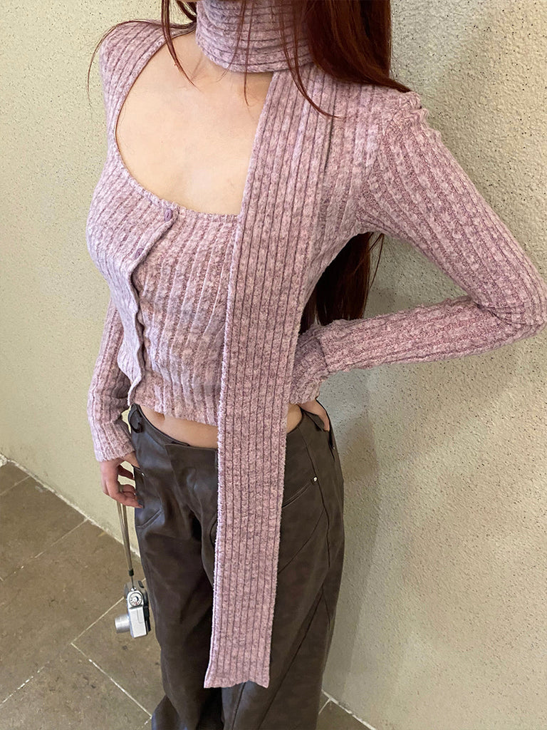 Get trendy with [Illimite] Lavender Romance Soft knitted cardigan three pieces set - Clothing available at Peiliee Shop. Grab yours for $56.80 today!