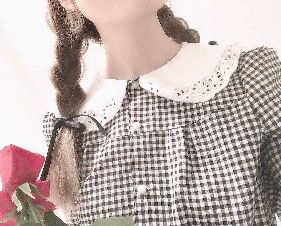 Get trendy with [Anniversary SALE Peiliee Studio] Gingham Babydoll Shirt -  available at Peiliee Shop. Grab yours for $12.50 today!