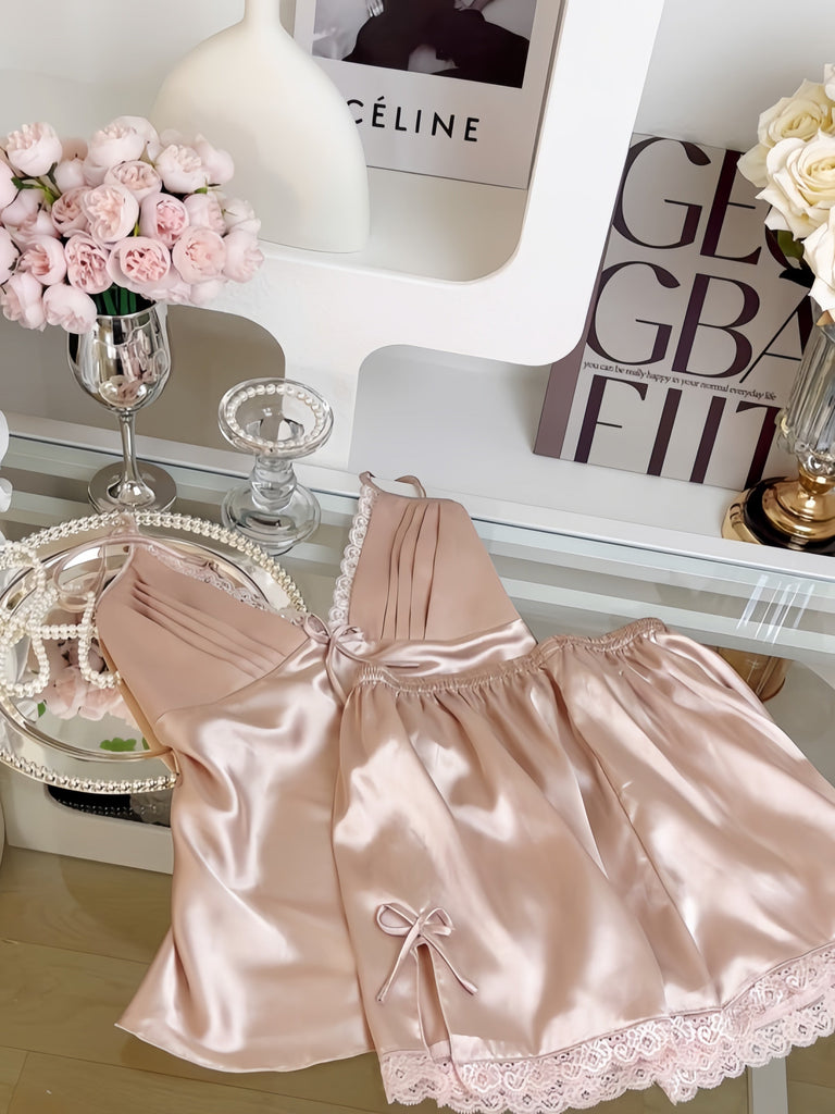 Get trendy with Champagne Rose Satin Sleepwear Set -  available at Peiliee Shop. Grab yours for $19.90 today!