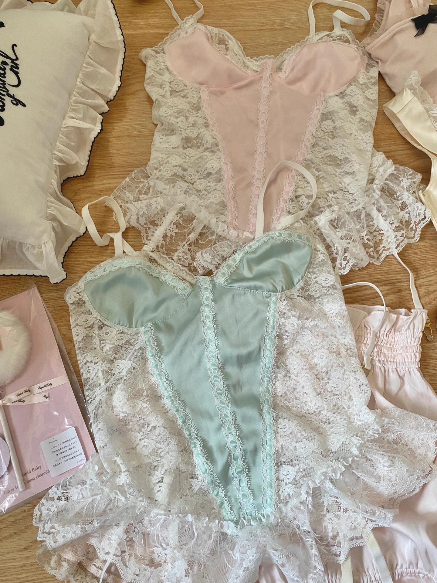 Get trendy with Mid summer nights dream lingerie lace satin corset bustier with garter straps - available at Peiliee Shop. Grab yours for $29 today!