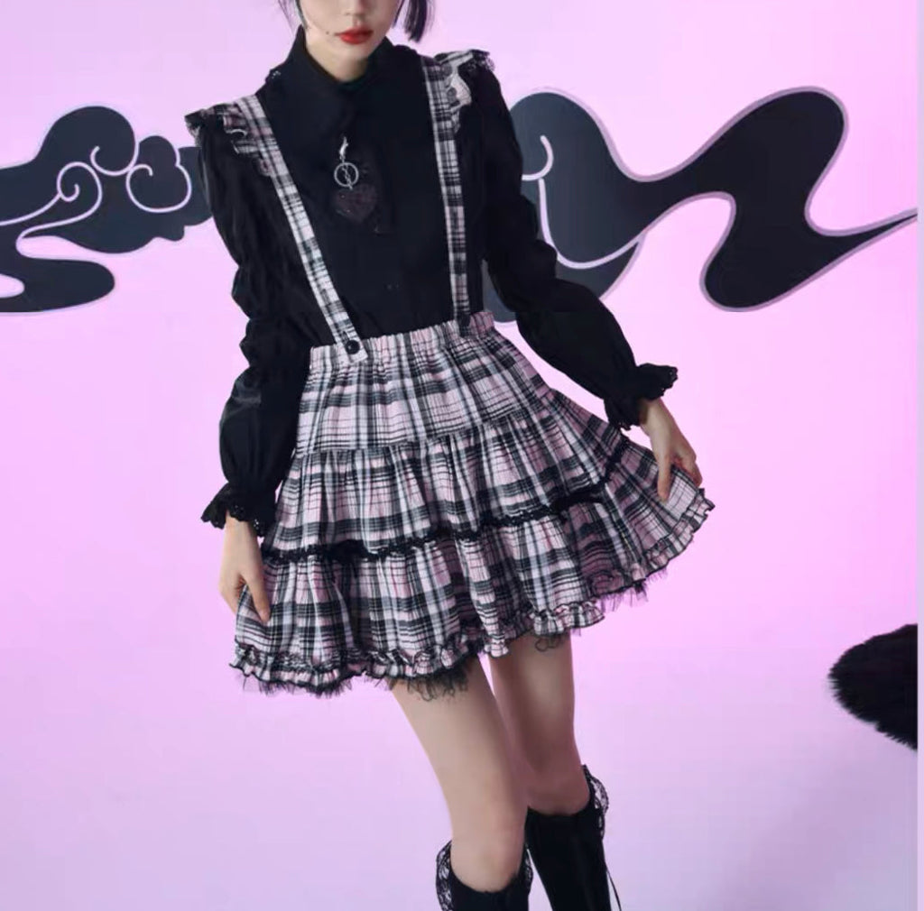 Get trendy with [Evil Tooth]Sweet Cool Plaid Puff Skirt with Built-in Petticoat - Skirts available at Peiliee Shop. Grab yours for $40 today!