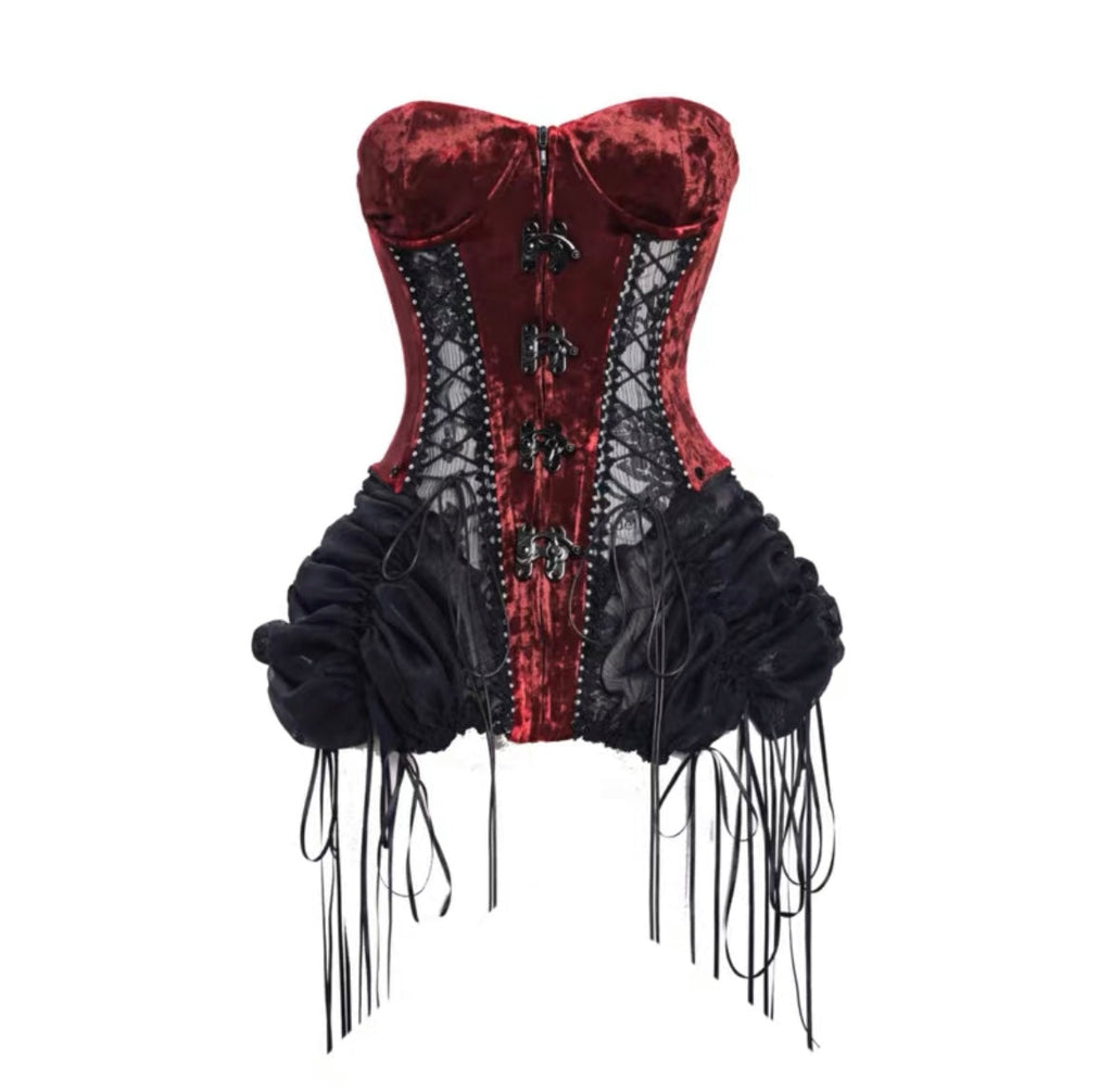 Get trendy with [Blood Supply]Halloween Alice Dark Gothic Corset and Lace-up Set (Red) - Clothing available at Peiliee Shop. Grab yours for $18 today!