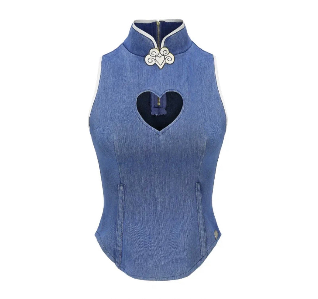 Get trendy with Denim fishbone tight top -  available at Peiliee Shop. Grab yours for $60 today!
