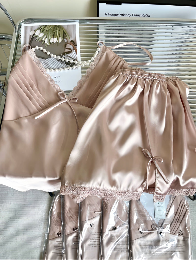 Get trendy with Champagne Rose Satin Sleepwear Set -  available at Peiliee Shop. Grab yours for $19.90 today!